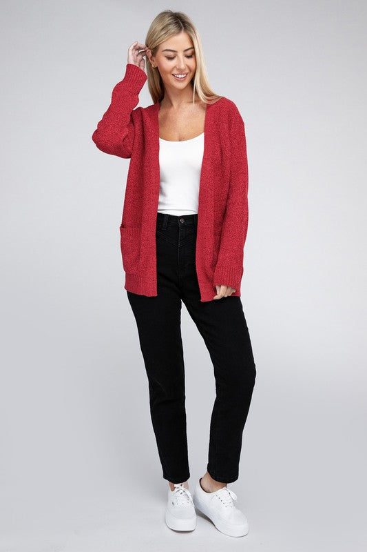 *Melange Open Front Sweater Cardigan