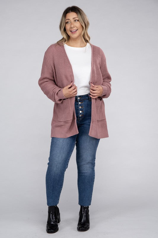 *Low Gauge Waffle Open Cardigan Sweater - Lovelier