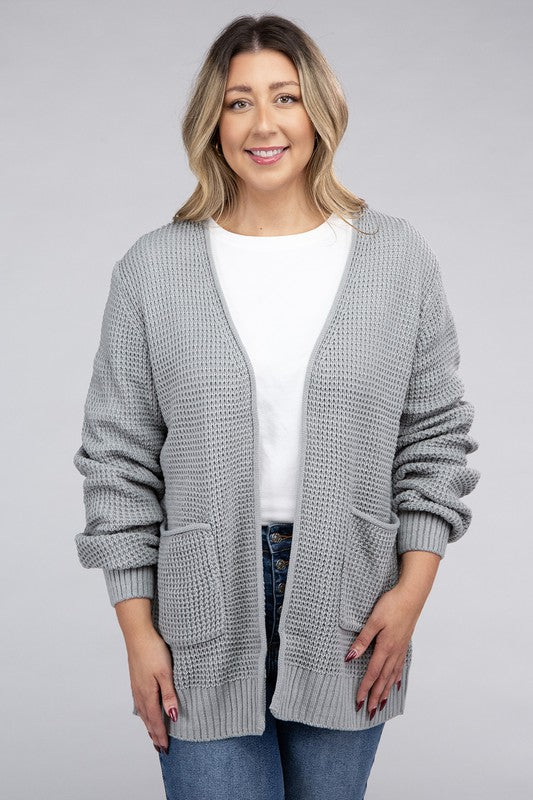 *Low Gauge Waffle Open Cardigan Sweater - Lovelier