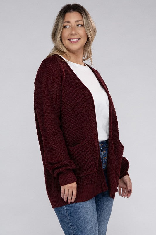 *Low Gauge Waffle Open Cardigan Sweater - Lovelier