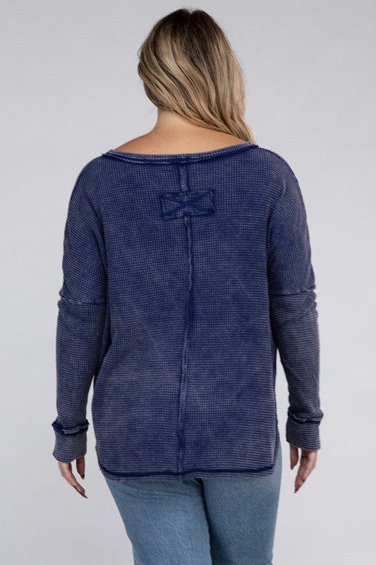 *Washed Baby Waffle Oversized Long Sleeve Top - Lovelier