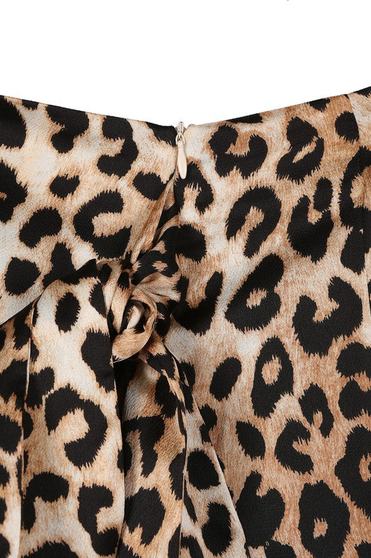 *Satin Leopard Tie Skirt