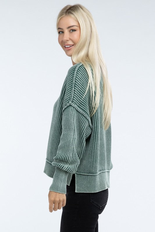 *Washed Side Slit Oversized Cropped Sweater