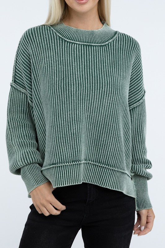 *Washed Side Slit Oversized Cropped Sweater